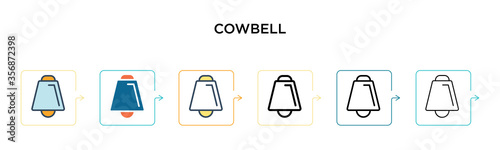 Cowbell vector icon in 6 different modern styles. Black, two colored cowbell icons designed in filled, outline, line and stroke style. Vector illustration can be used for web, mobile, ui