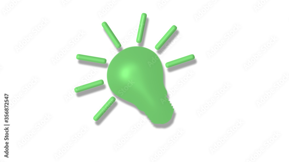Amazing green light 3d bulb icon on white background