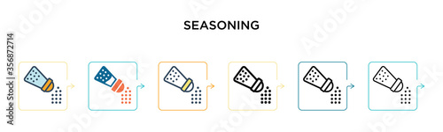 Seasoning vector icon in 6 different modern styles. Black, two colored seasoning icons designed in filled, outline, line and stroke style. Vector illustration can be used for web, mobile, ui