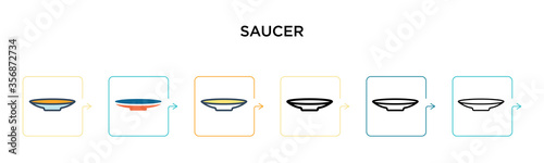 Saucer vector icon in 6 different modern styles. Black, two colored saucer icons designed in filled, outline, line and stroke style. Vector illustration can be used for web, mobile, ui