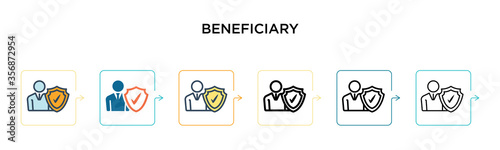 Beneficiary vector icon in 6 different modern styles. Black, two colored beneficiary icons designed in filled, outline, line and stroke style. Vector illustration can be used for web, mobile, ui