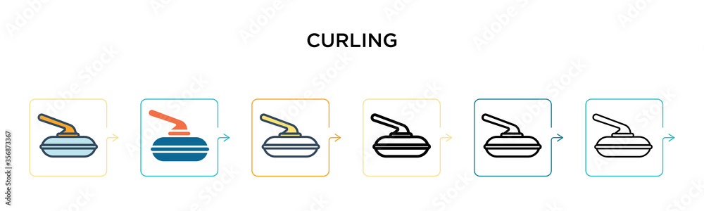 Curling vector icon in 6 different modern styles. Black, two colored curling icons designed in filled, outline, line and stroke style. Vector illustration can be used for web, mobile, ui