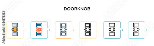 Doorknob sign vector icon in 6 different modern styles. Black, two colored doorknob sign icons designed in filled, outline, line and stroke style. Vector illustration can be used for web, mobile, ui