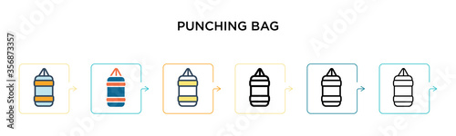 Punching bag vector icon in 6 different modern styles. Black, two colored punching bag icons designed in filled, outline, line and stroke style. Vector illustration can be used for web, mobile, ui