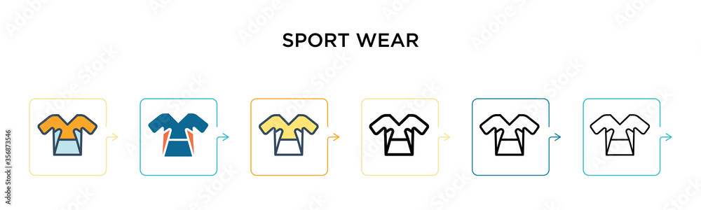 Sport wear vector icon in 6 different modern styles. Black, two colored sport wear icons designed in filled, outline, line and stroke style. Vector illustration can be used for web, mobile, ui
