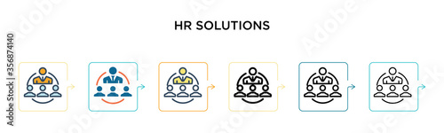 Hr solutions vector icon in 6 different modern styles. Black, two colored hr solutions icons designed in filled, outline, line and stroke style. Vector illustration can be used for web, mobile, ui