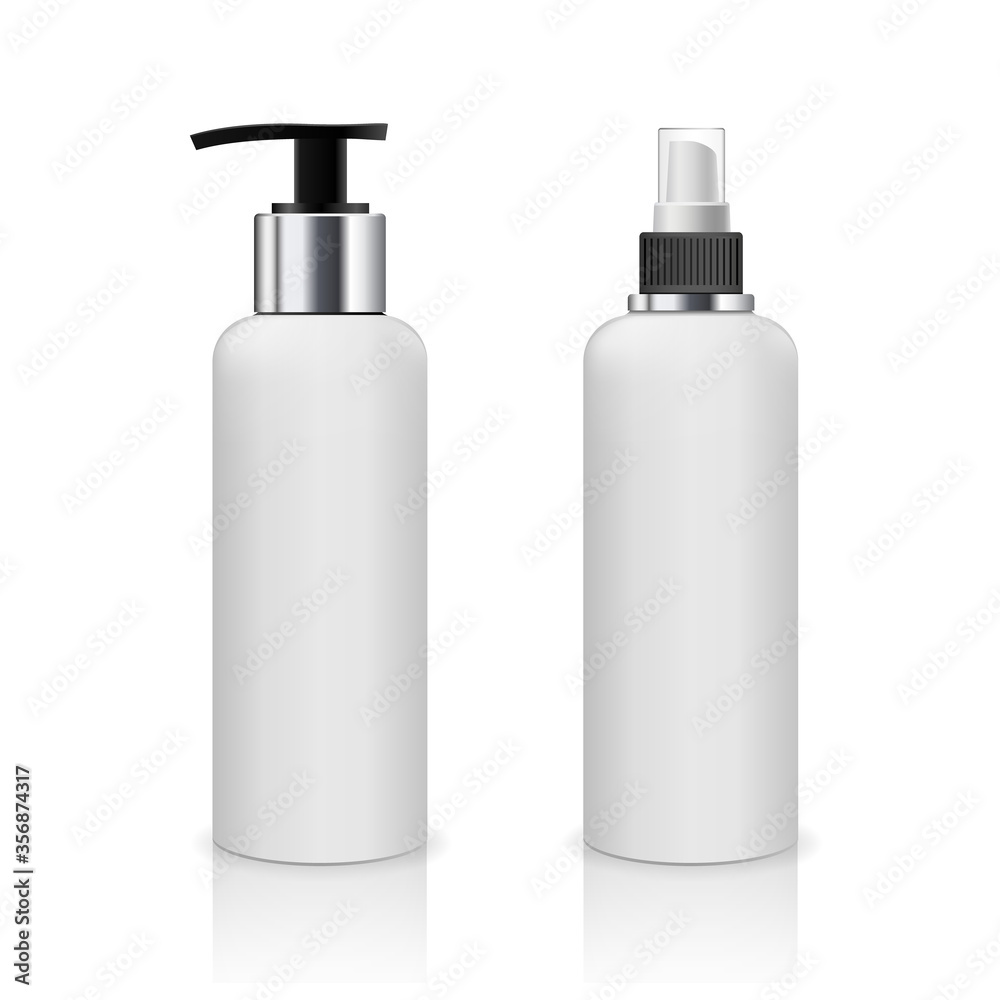 Vector Pump bottle and Spray bottle white products design collection isolated on whtie background, llustration Vector Pump bottle and Spray bottle white products design collection isolated on whtie background, llustration