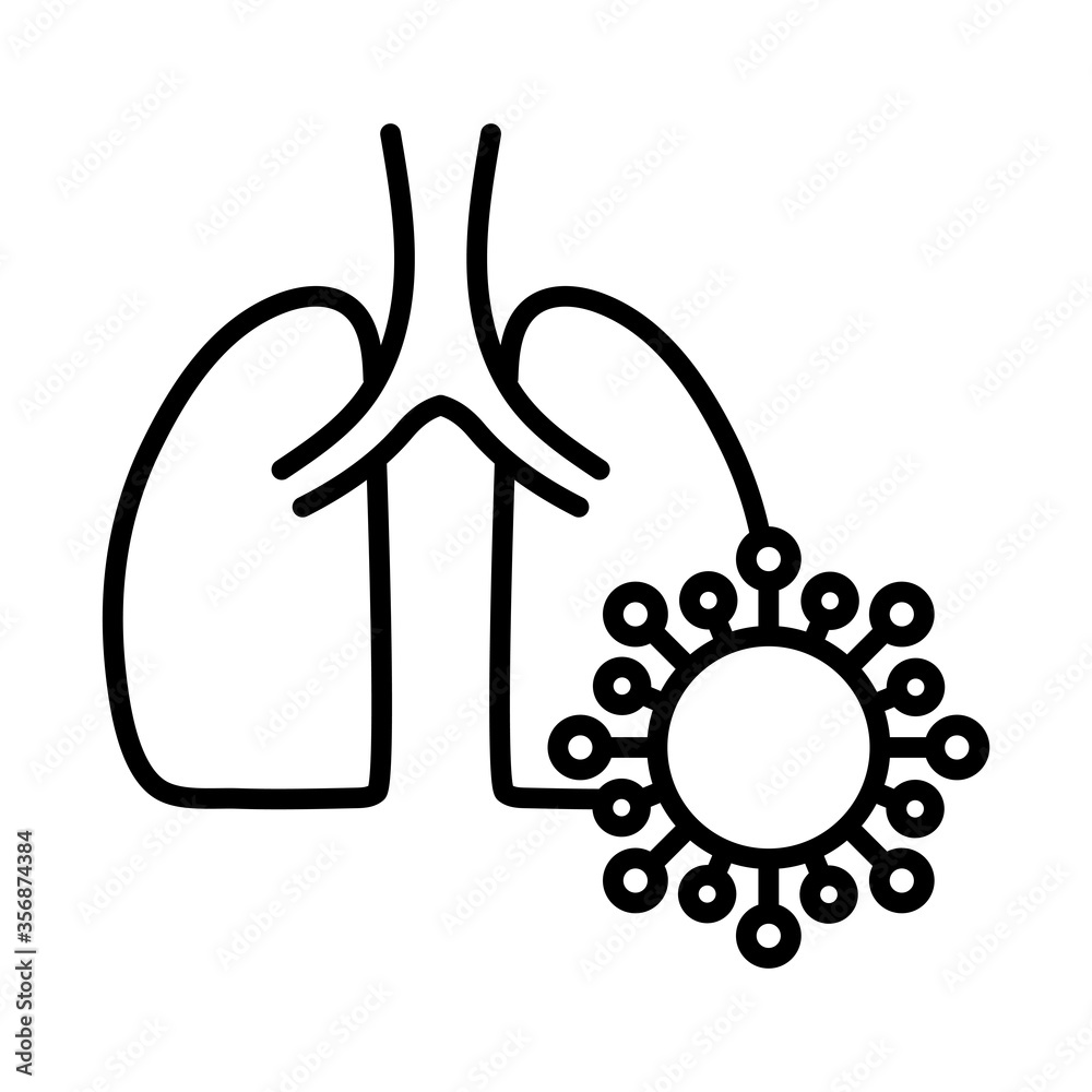 human lungs with virus, virus cells in lung, infected lungs, internal organs of the human, line style icon human lungs with virus, virus cells in lung, infected lungs, internal organs of the human, line style icon