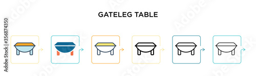 Gateleg table vector icon in 6 different modern styles. Black, two colored gateleg table icons designed in filled, outline, line and stroke style. Vector illustration can be used for web, mobile, ui