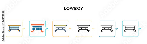 Lowboy vector icon in 6 different modern styles. Black, two colored lowboy icons designed in filled, outline, line and stroke style. Vector illustration can be used for web, mobile, ui