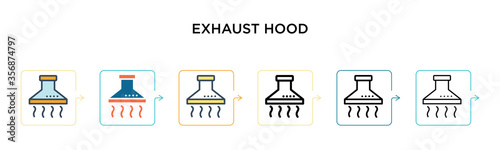 Exhaust hood vector icon in 6 different modern styles. Black, two colored exhaust hood icons designed in filled, outline, line and stroke style. Vector illustration can be used for web, mobile, ui