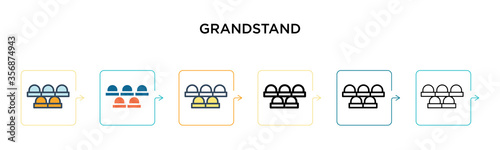 Grandstand vector icon in 6 different modern styles. Black, two colored grandstand icons designed in filled, outline, line and stroke style. Vector illustration can be used for web, mobile, ui