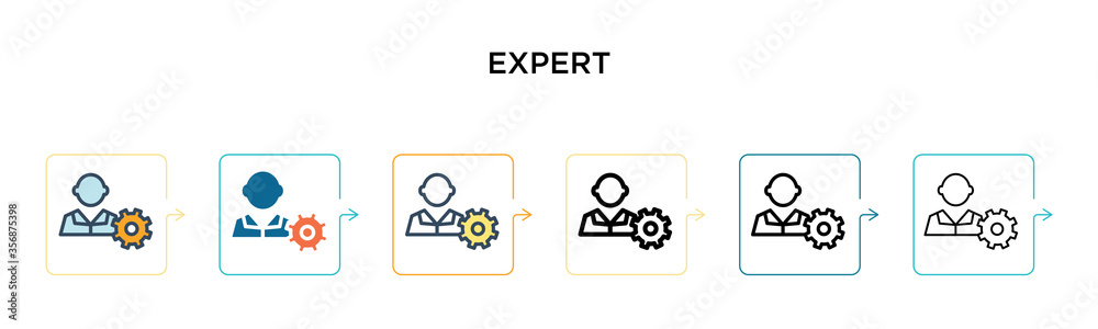 Expert vector icon in 6 different modern styles. Black, two colored expert icons designed in filled, outline, line and stroke style. Vector illustration can be used for web, mobile, ui Expert vector icon in 6 different modern styles. Black, two colored expert icons designed in filled, outline, line and stroke style. Vector illustration can be used for web, mobile, ui