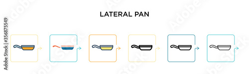 Lateral pan vector icon in 6 different modern styles. Black, two colored lateral pan icons designed in filled, outline, line and stroke style. Vector illustration can be used for web, mobile, ui