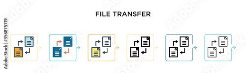 File transfer vector icon in 6 different modern styles. Black, two colored file transfer icons designed in filled, outline, line and stroke style. Vector illustration can be used for web, mobile, ui