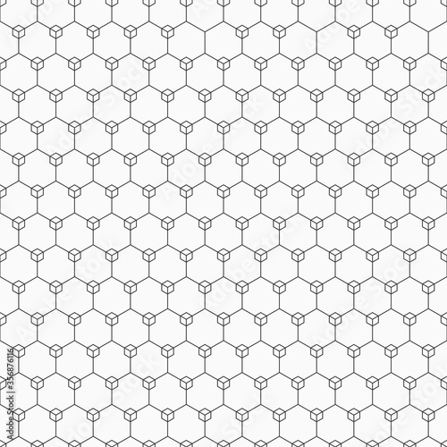 Abstract seamless hexagons pattern. Modern stylish texture. Small hexagons connected with lines. Repeating geometric tiles with triple elements. Vector monochrome background.