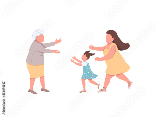 Grandmother welcome relatives flat color vector faceless characters