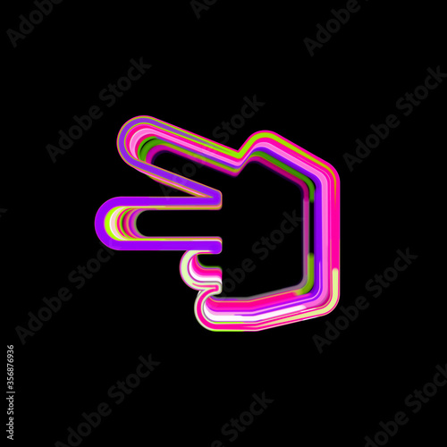 Symbol hand scissors from multi-colored circles and stripes. UFO Green, Purple, Pink