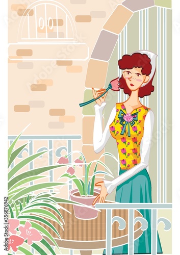 woman with a flower pot