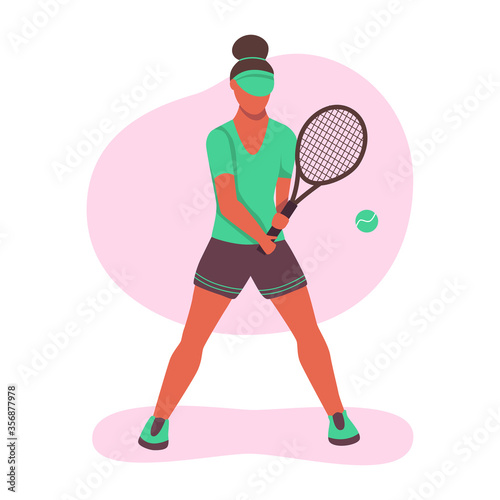 A young woman playing tennis. A flat character. Vector illustration. © Natalia