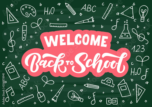 Welcome back to school hand drawn lettering