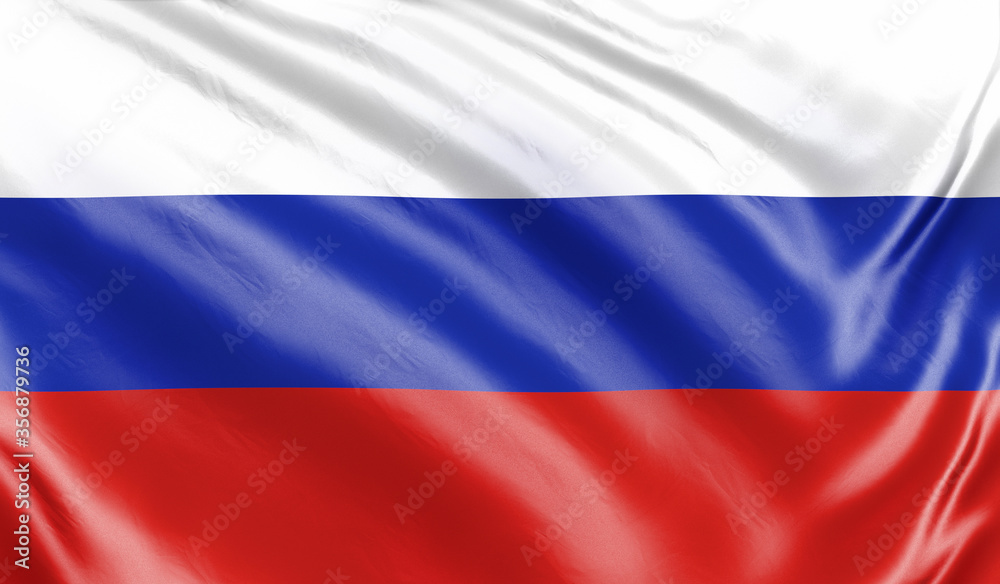 Banner. Realistic flag. Russia flag blowing in the wind. Background silk texture. 3d illustration. Banner. Realistic flag. Russia flag blowing in the wind. Background silk texture. 3d illustration.