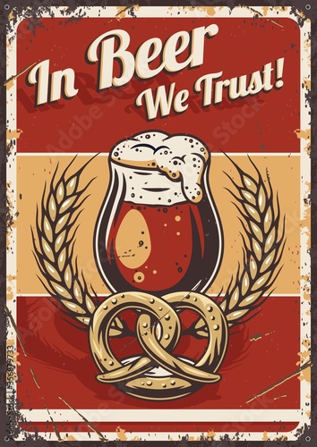 Retro poster with beer mug pretzel barley