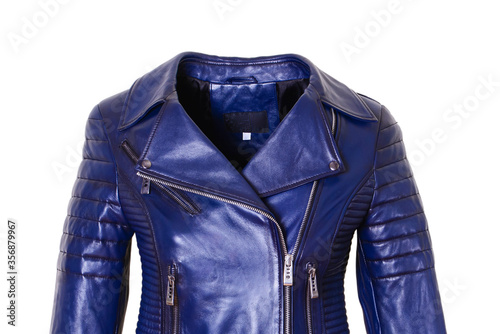 Colorful modern spring, autumn outerwear isolated on white. New collection of spring leather jacket.