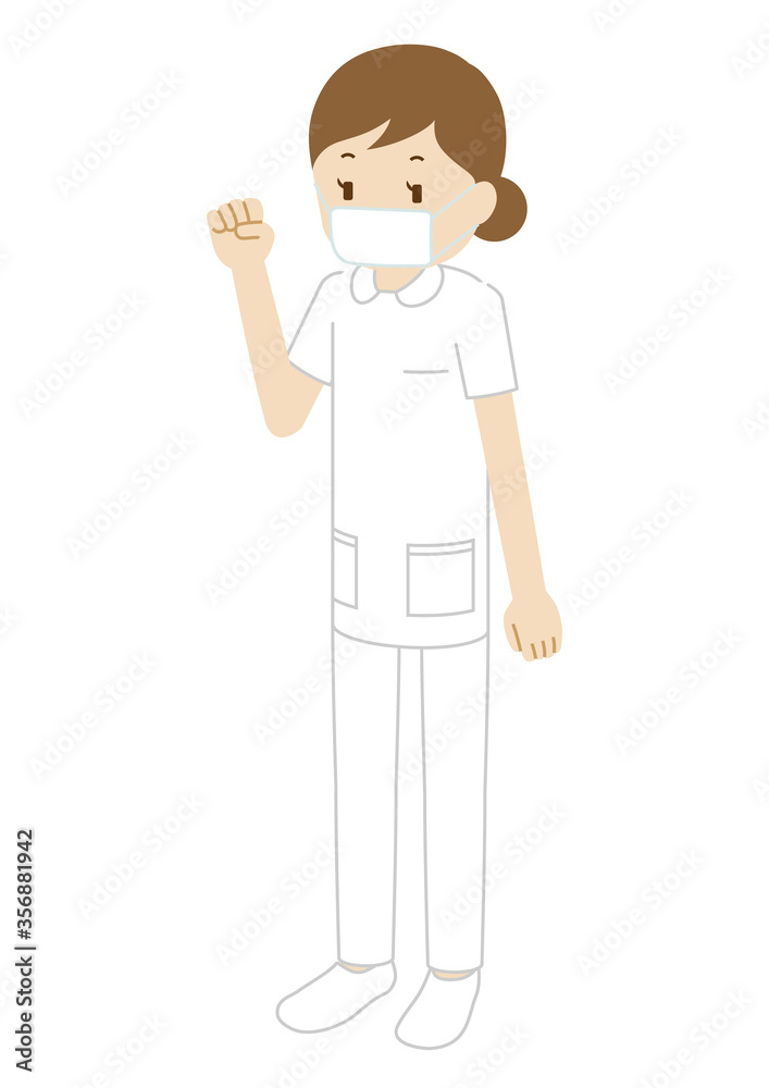 Illustration of a female nurse wearing a mask (fist pump) Illustration of a female nurse wearing a mask (fist pump)