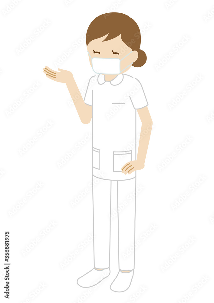 Illustration of a female nurse wearing a mask (Information pose)