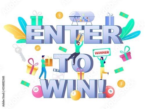 Enter to win typography banner template, vector illustration