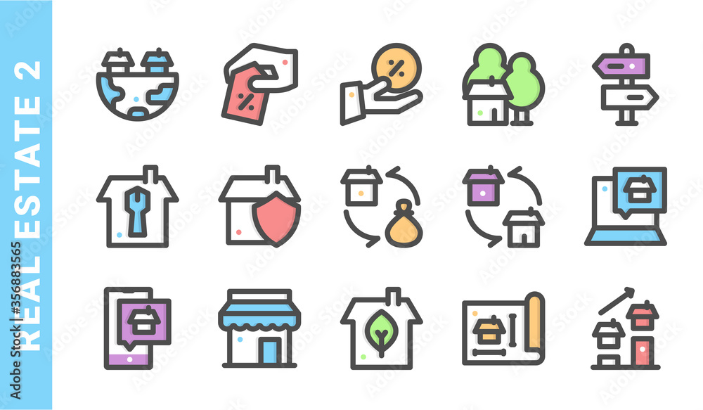 real estate 2, elements of Real Estate icon set. Filled Outline Style. each made in 64x64 pixel