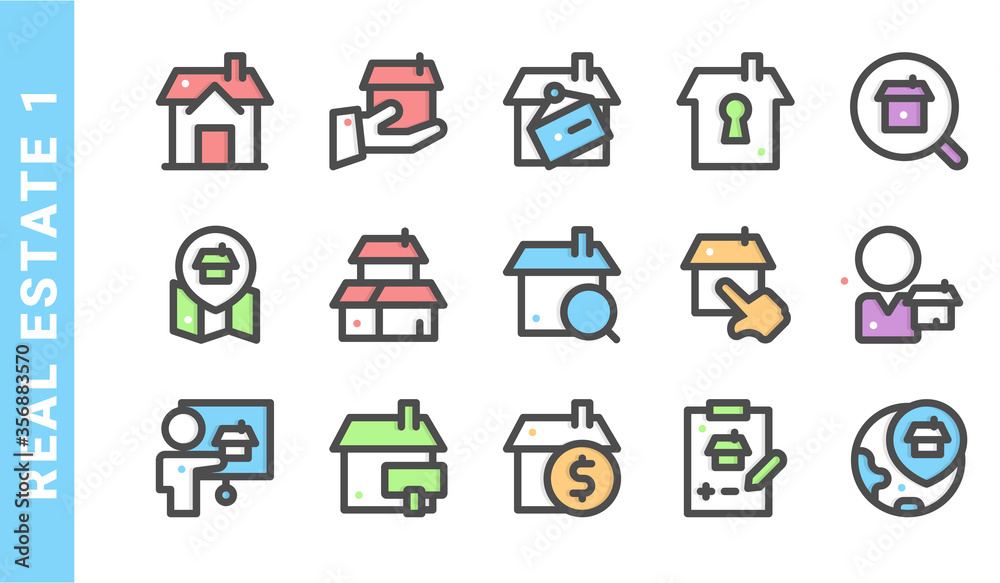 real estate 1, elements of Real Estate icon set. Filled Outline Style. each made in 64x64 pixel