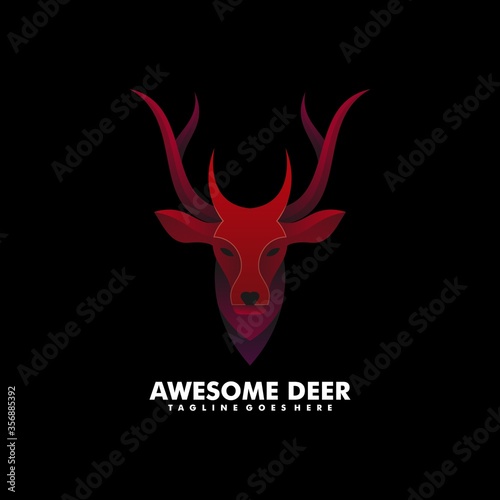 Vector Logo Illustration Awesome Deer Gradient Colorful Style.