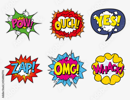 colorful comic speech bubbles with sounds