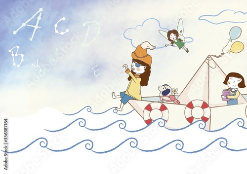 girls sailing in paper boat