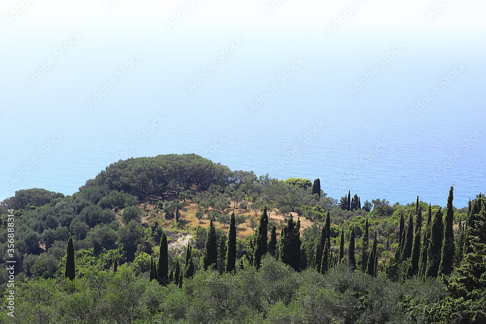 cypress landscape greece panoramic view summer weather vacation
