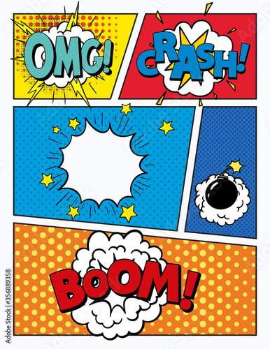 colorful background. Comic book page. Pop Art Style Blank
