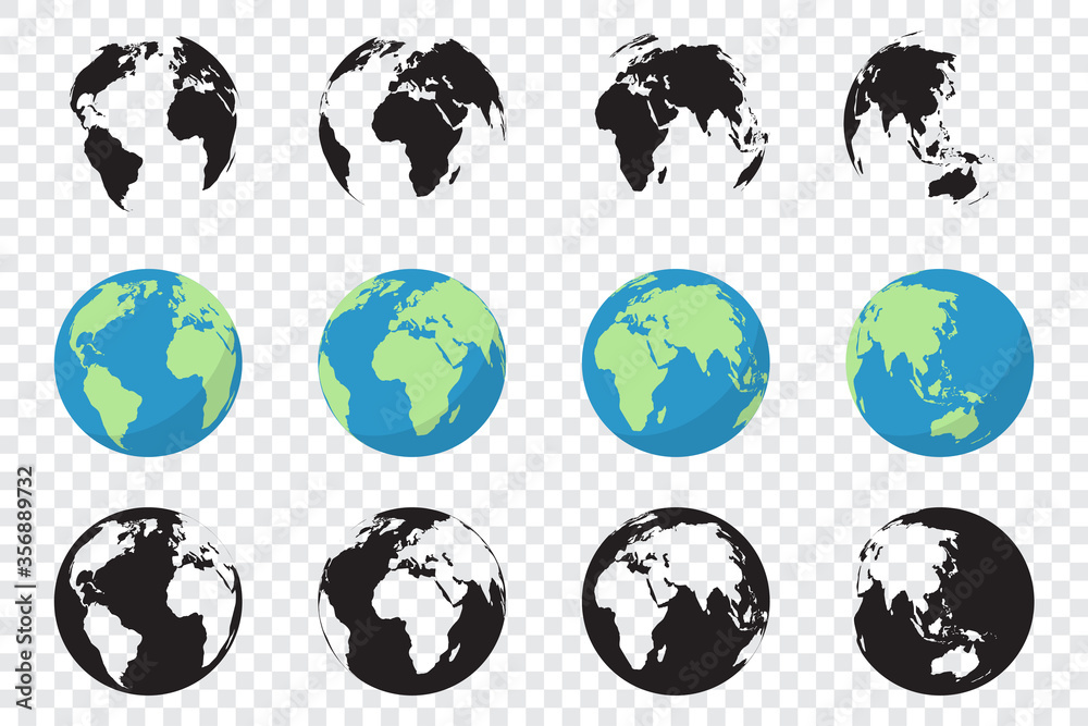 Set of Planet Earth icons in three different versions. Collection of Planet Earth icons Set of Planet Earth icons in three different versions. Collection of Planet Earth icons