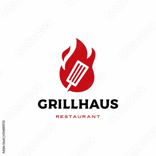 grill spatula fire flame logo badges label vector icon illustration