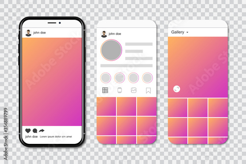 Mock up of smartphone with social network frames. Template of social network in smartphone. Set of social network frames