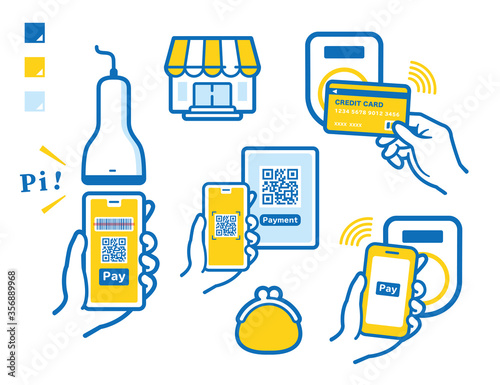 Illustration set of various smartphone payments