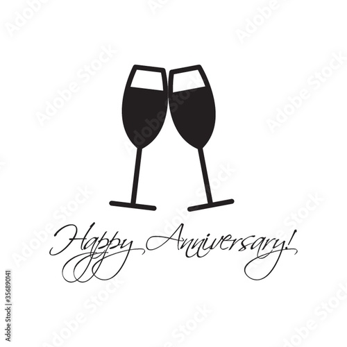 happy anniversary card with wine glass