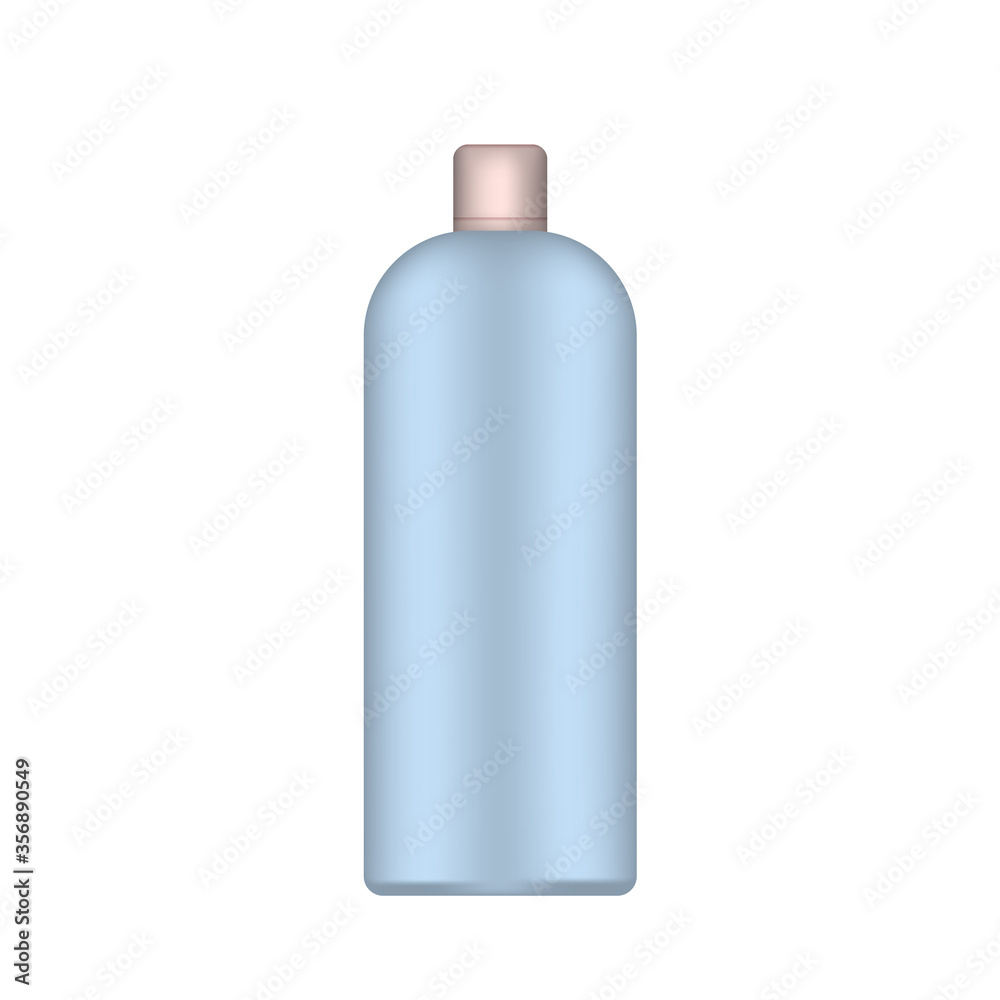 Blue plastic bottle with a pink cap. Realistic bottle. Good for shampoo or shower gel. Isolated. Vector. Blue plastic bottle with a pink cap. Realistic bottle. Good for shampoo or shower gel. Isolated. Vector.