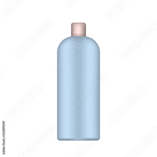 Blue plastic bottle with a pink cap. Realistic bottle. Good for shampoo or shower gel. Isolated. Vector.