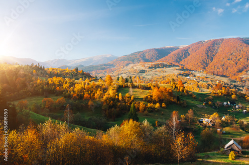 Beautiful view of the autumn valley of the countryside. Location place of Carpathian mountains  Ukraine  Europe.