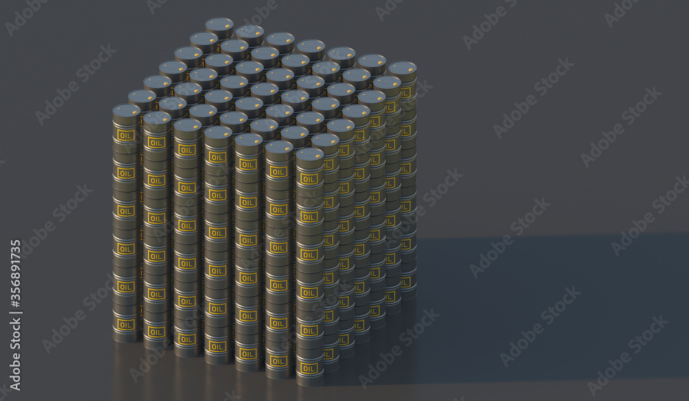 Barrels Oil black metal color with yellow text paint 3D illustration. Barrels Oil black metal color with yellow text paint 3D illustration.