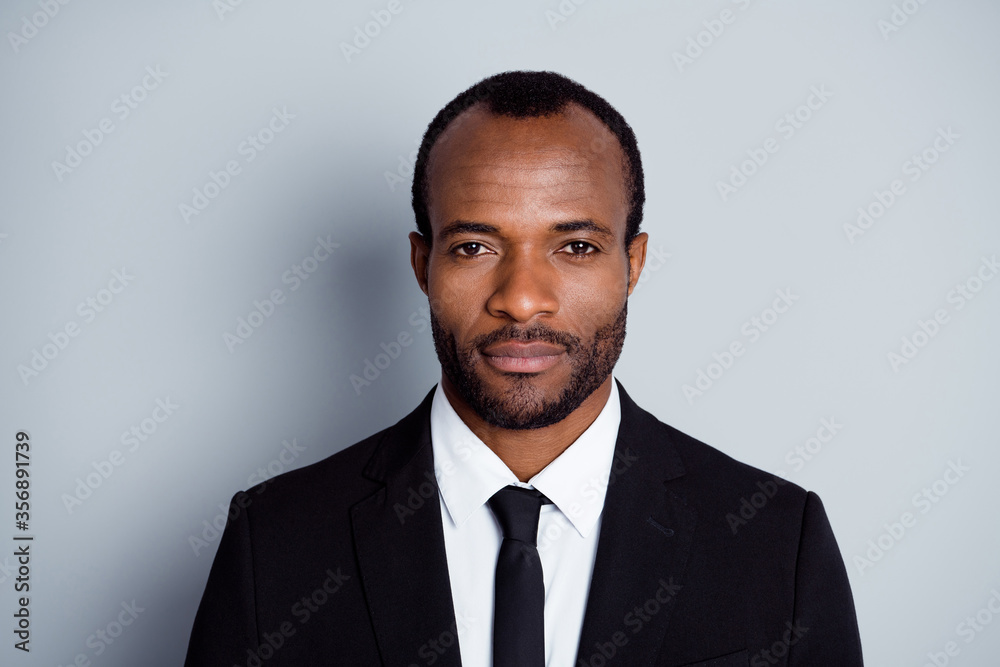 Portrait of minded pensive intelligent afro american investor look good ready decide choose work decisions choice solution isolated over gray color background Portrait of minded pensive intelligent afro american investor look good ready decide choose work decisions choice solution isolated over gray color background