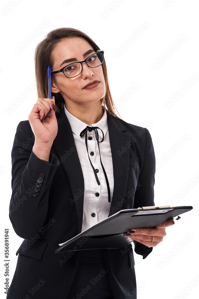 Young businesswoman with clipboard