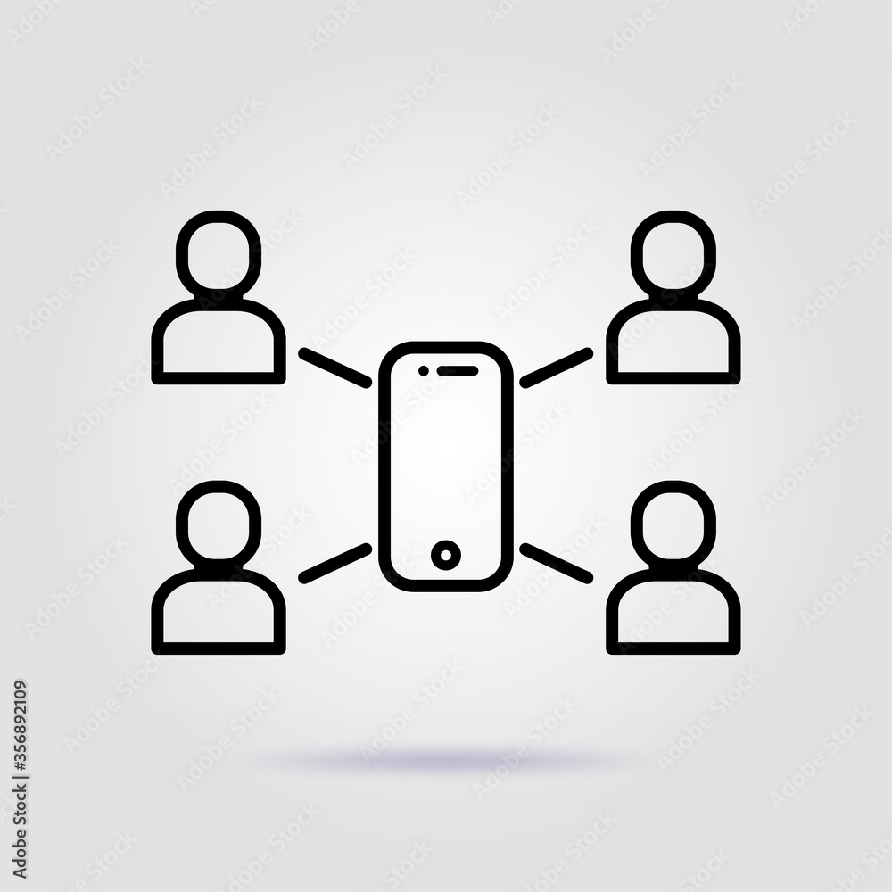 Team work. Online meeting line icon on gray background